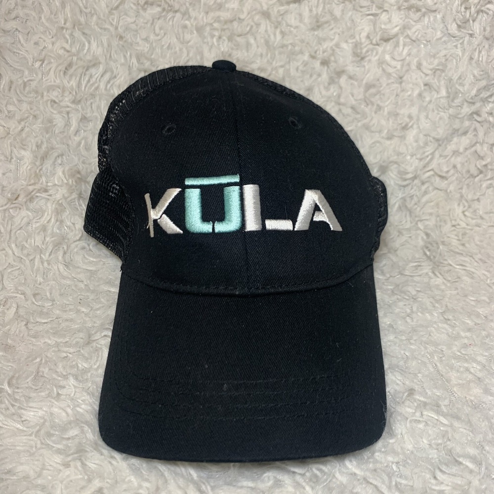 KULA BLACK EMBROIDERED COTTON MESH BACK SNAPBACK ADJUSTABLE TRUCKER SPORT HAT